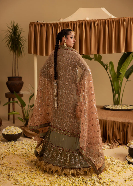 Ladies Embellished Sage Green Chiffon Angrakha Suit Online in UK USA Canada