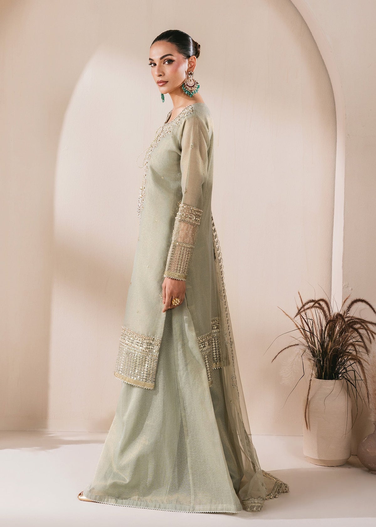 Ladies Embellished Sage Green Masuri Sharara Online in UK USA Canada
