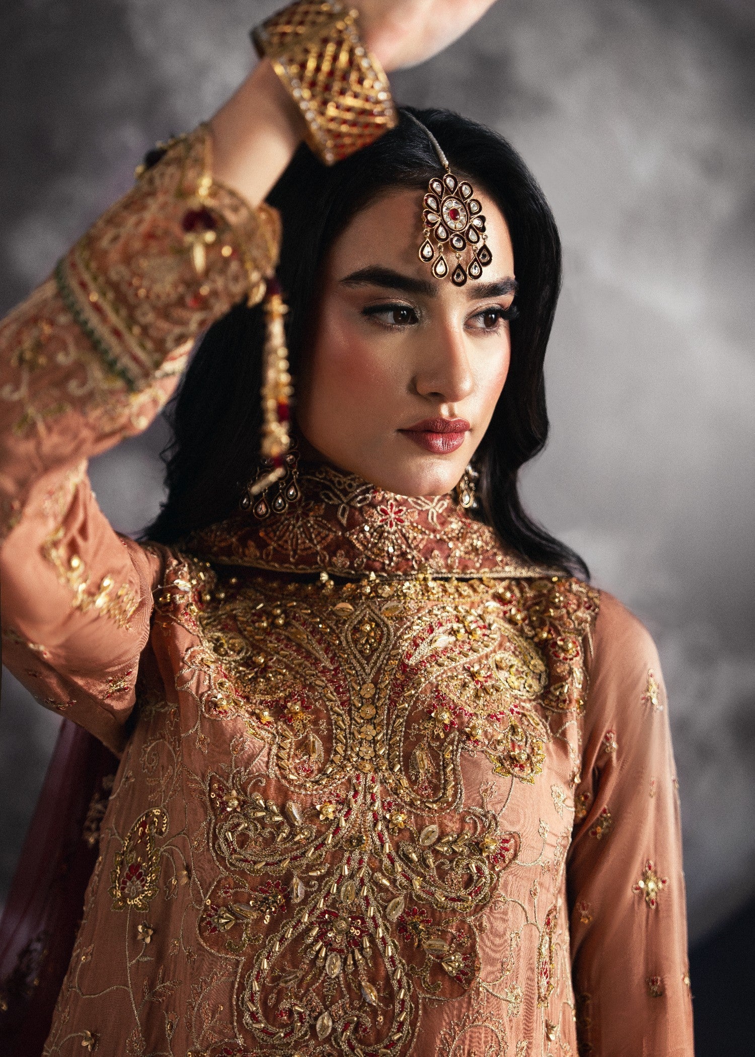Ladies Embellished Salmon Lehenga Set Online in UK USA Canada