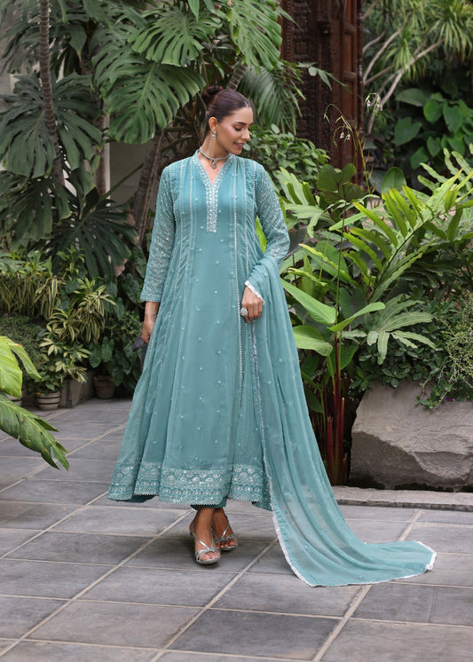 Ladies Embellished Sea Green Pishwas Suit Online in UK USA Canada