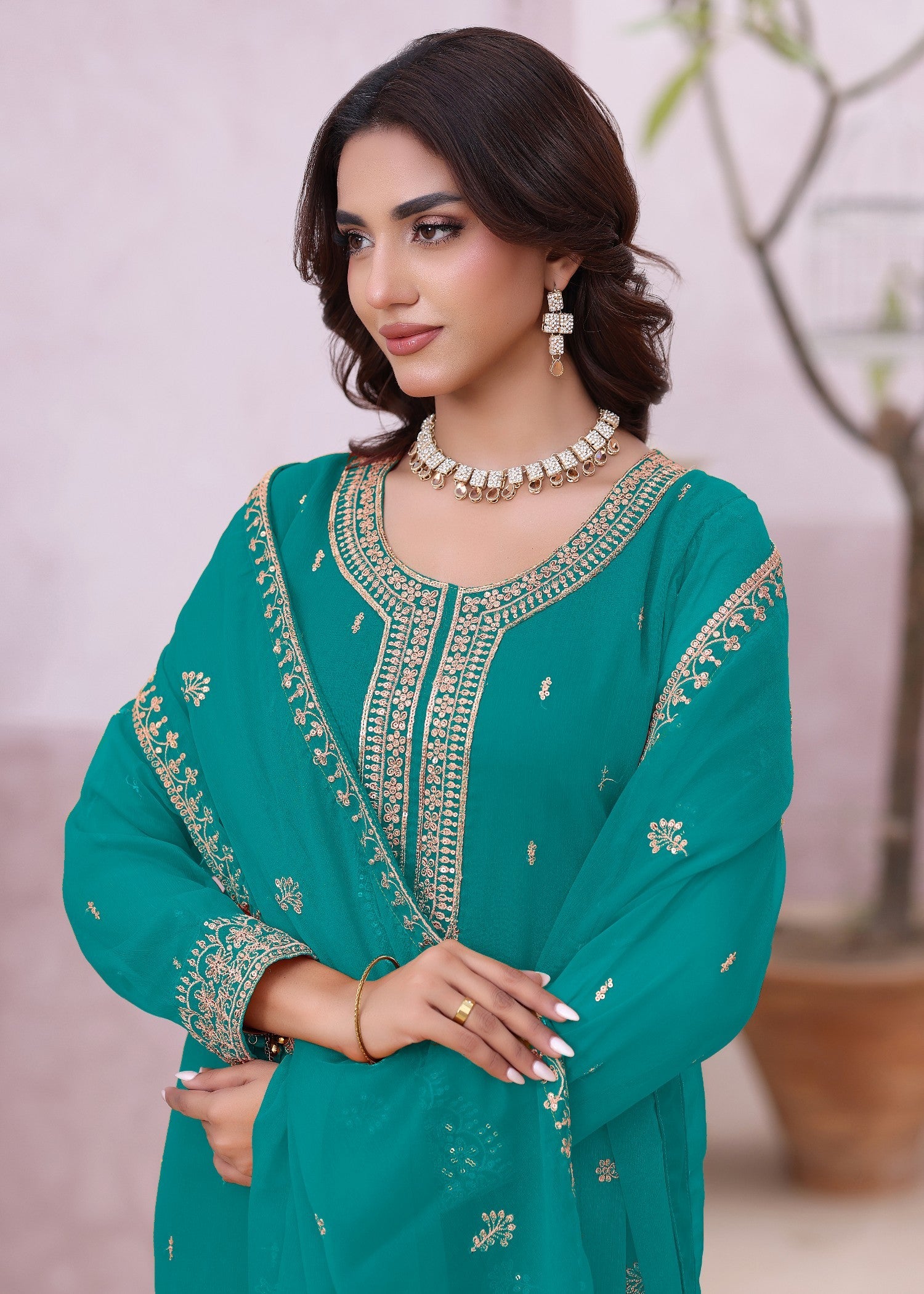 Ladies Embellished Sea Green Shalwar Kameez Online in UK USA Canada