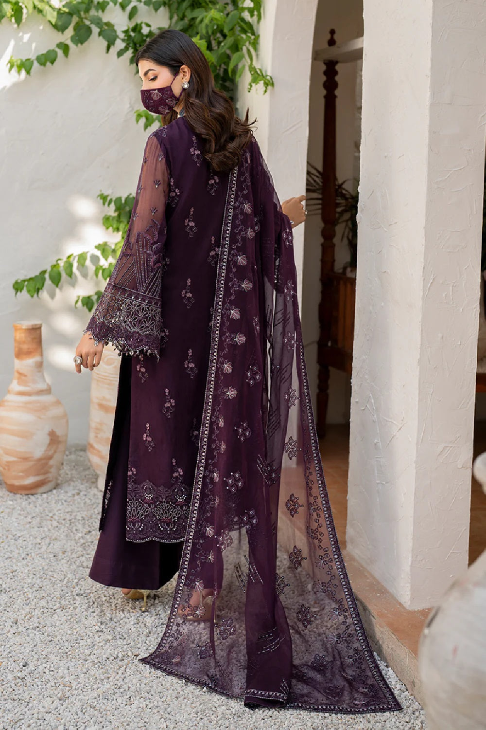 Ladies Embellished semi stitched Chiffon Shalwar Kameez Online in UK USA Canada