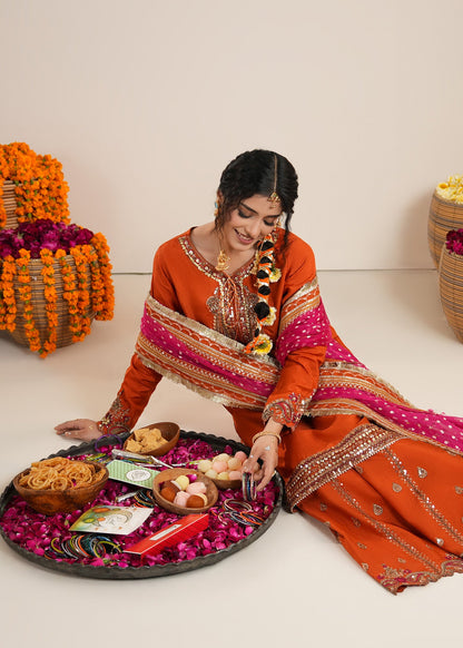 Ladies Embellished Sharara Suit Rust Orange Online in UK USA Canada