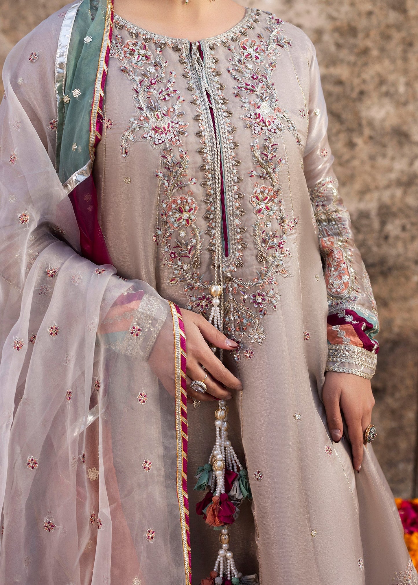 Ladies Embellished Silk Pishwas Salwar Kameez Online in UK USA Canada