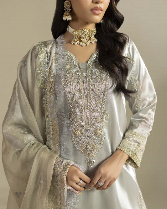 Ladies Embellished Silver Gharara Online in UK USA Canada