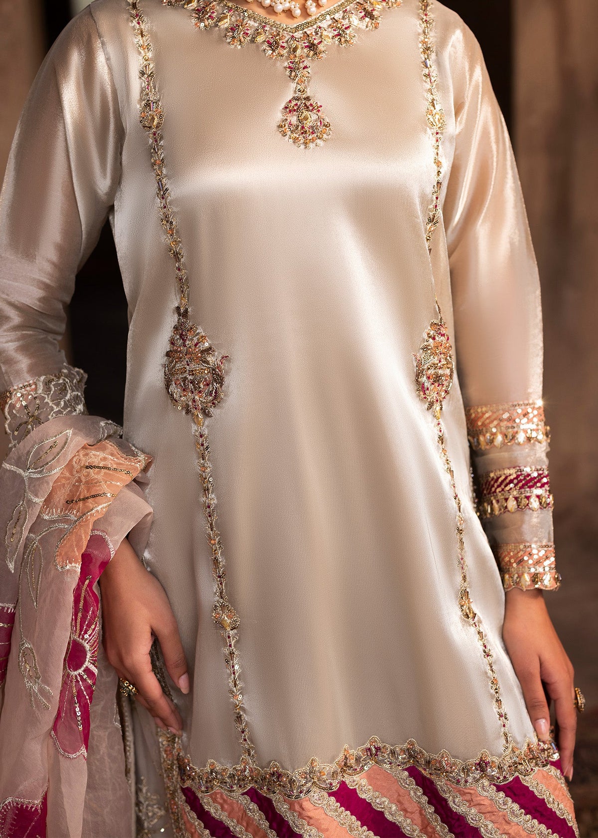Ladies Embellished Silver Tissue Sharara Online in UK USA Canada