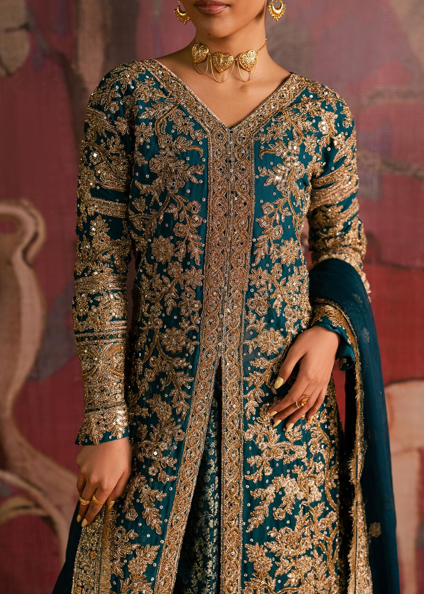 Ladies Embellished Teal Chiffon Shalwar Kameez Online in UK USA Canada