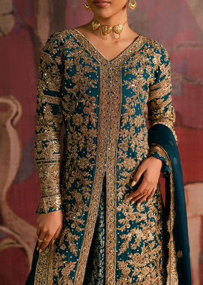 Ladies Embellished Teal Chiffon Shalwar Kameez Online in UK USA Canada
