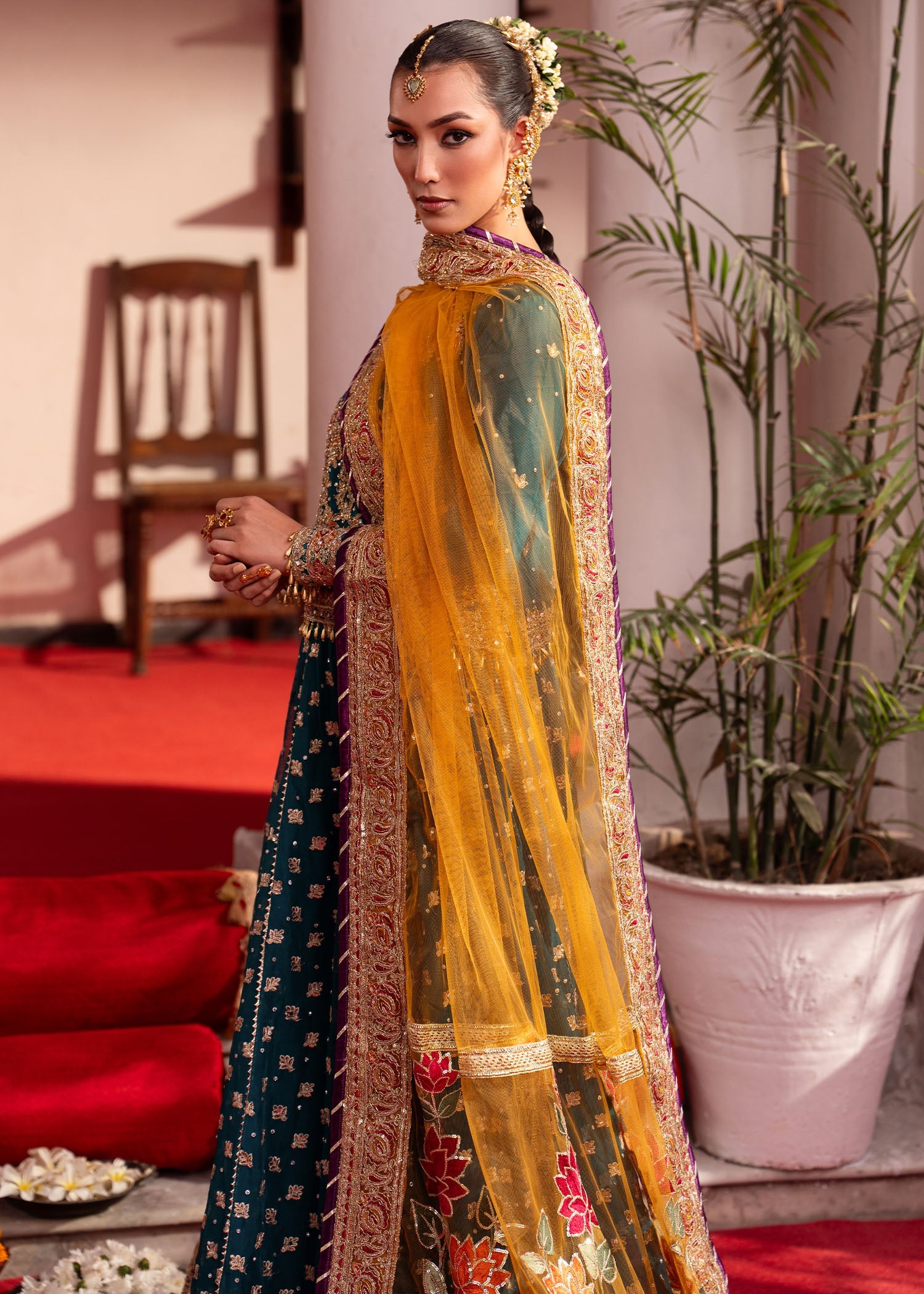 Ladies Embellished Teal Chiffon Shalwar Kameez Online in UK USA Canada