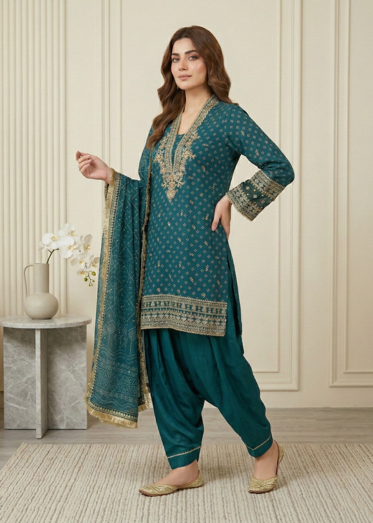 Ladies Embellished Teal Farshi Shalwar Kameez Online in UK USA Canada