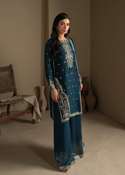 Ladies Embellished Teal Silk Shalwar Kameez Online in UK USA Canada