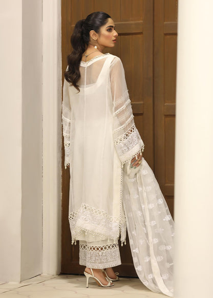 Ladies Embellished White Organza Shalwar Kameez Online in UK USA Canada