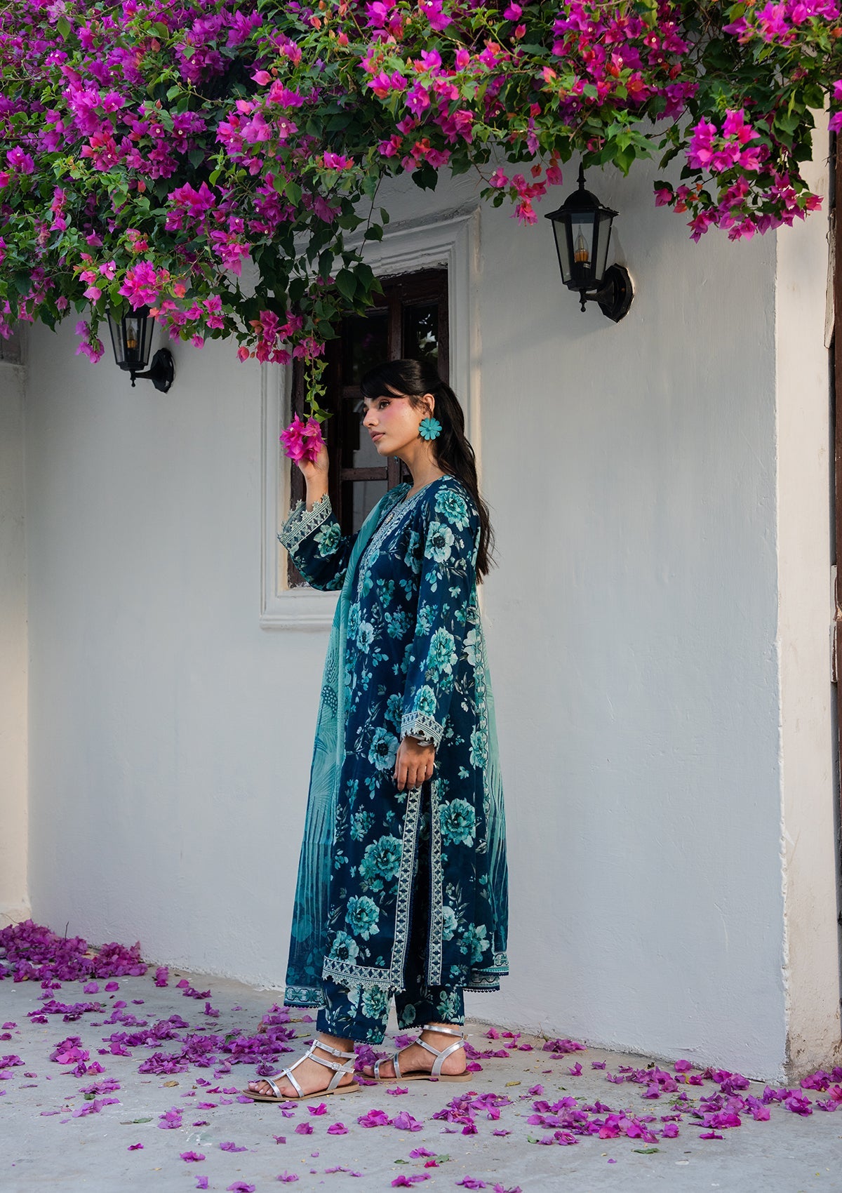 Ladies Embroidered Aegean Blue Shalwar Kameez Online in UK USA Canada