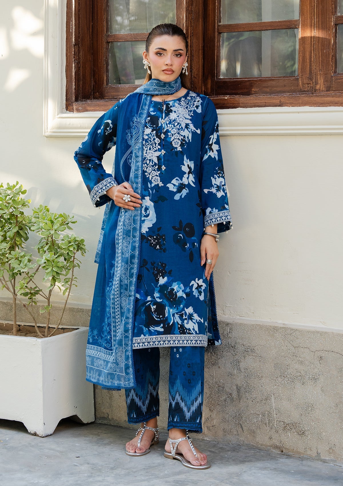 Ladies Embroidered Aegean Blue Shalwar Kameez Online in UK USA Canada