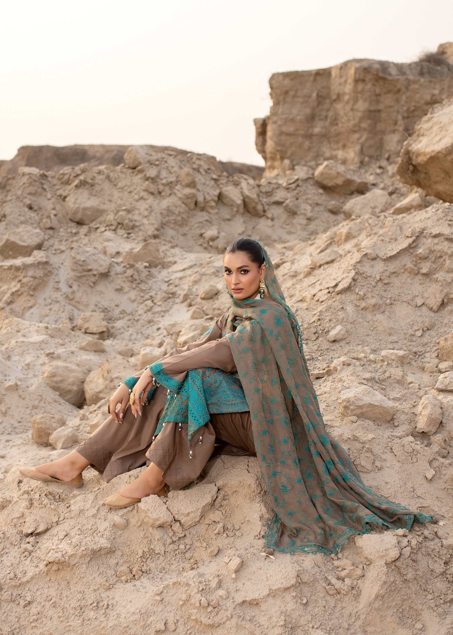 Ladies Embroidered Angrakha Suit with Chiffon Dupatta Online in UK USA Canada