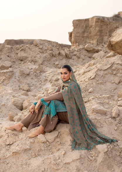 Ladies Embroidered Angrakha Suit with Chiffon Dupatta Online in UK USA Canada