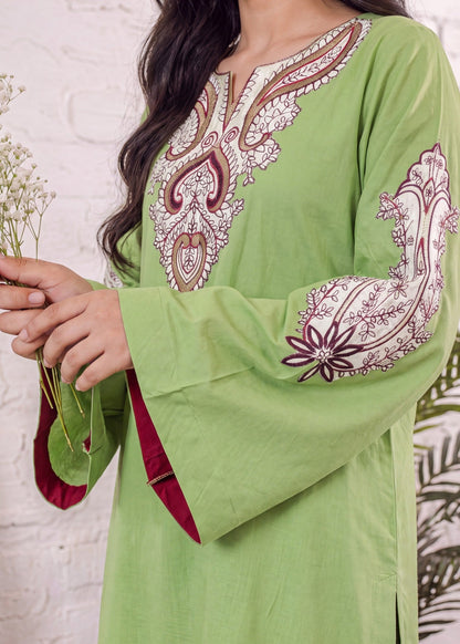 Ladies Embroidered Apple Green Straight Cut Kurta Online in UK USA Canada