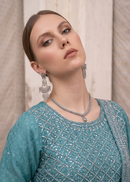 Ladies Embroidered Aquamarine Shalwar Kameez Online in UK USA Canada