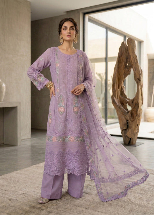 Ladies Embroidered Ash Purple Lawn Suit Online in UK USA Canada