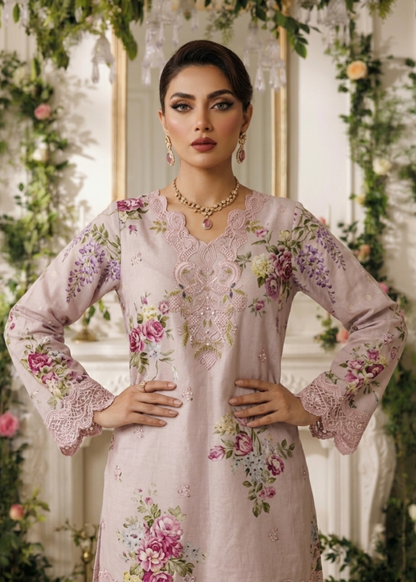 Ladies Embroidered Baby Pink Lawn Festive Suit Online in UK USA Canada