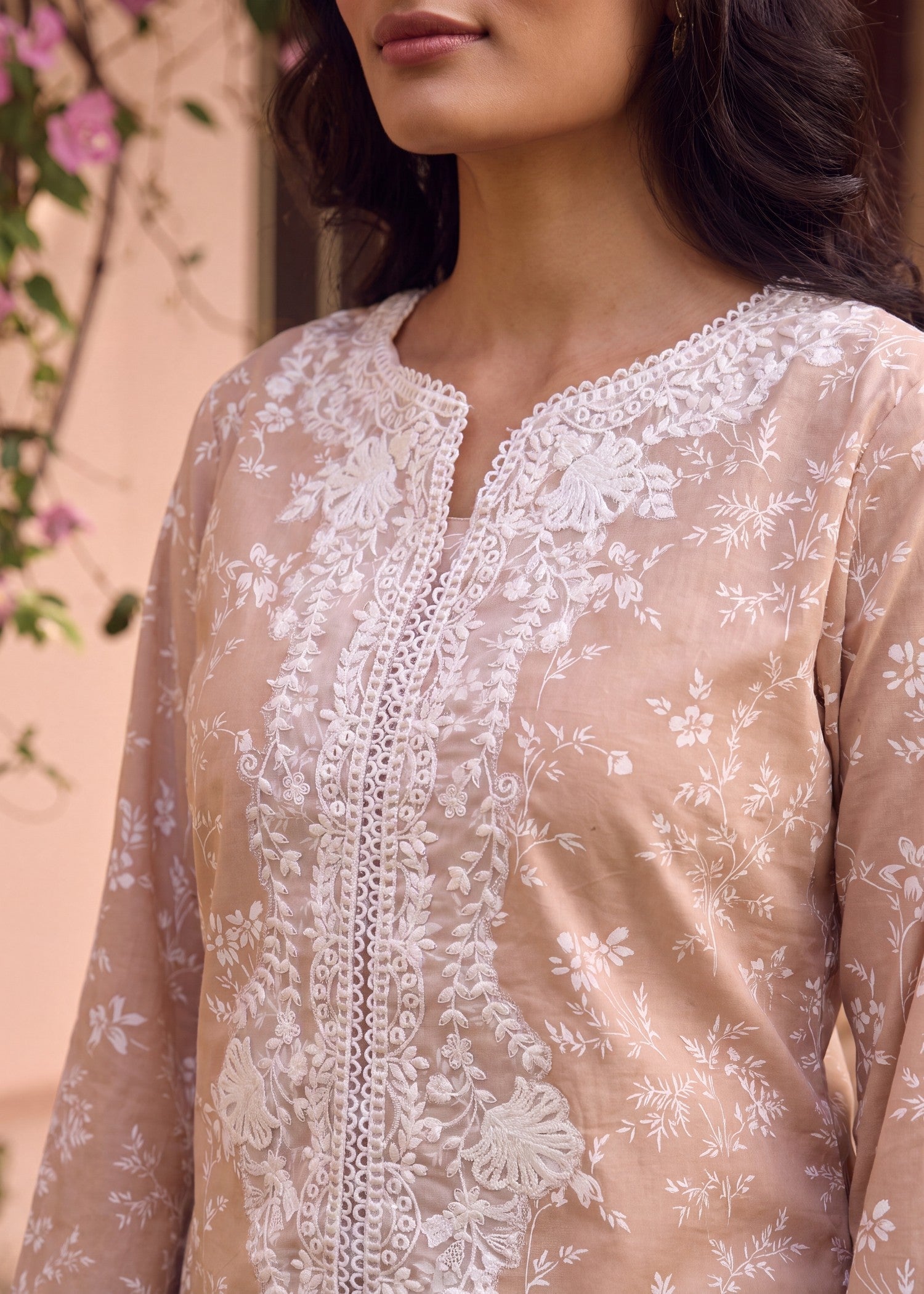 Ladies Embroidered Beige Chiffon Dupatta Suit Online in UK USA Canada