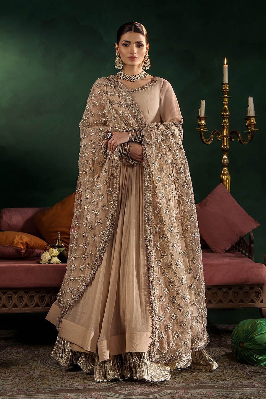 Ladies Embroidered Beige Chiffon Salwar Kameez Online in UK USA Canada