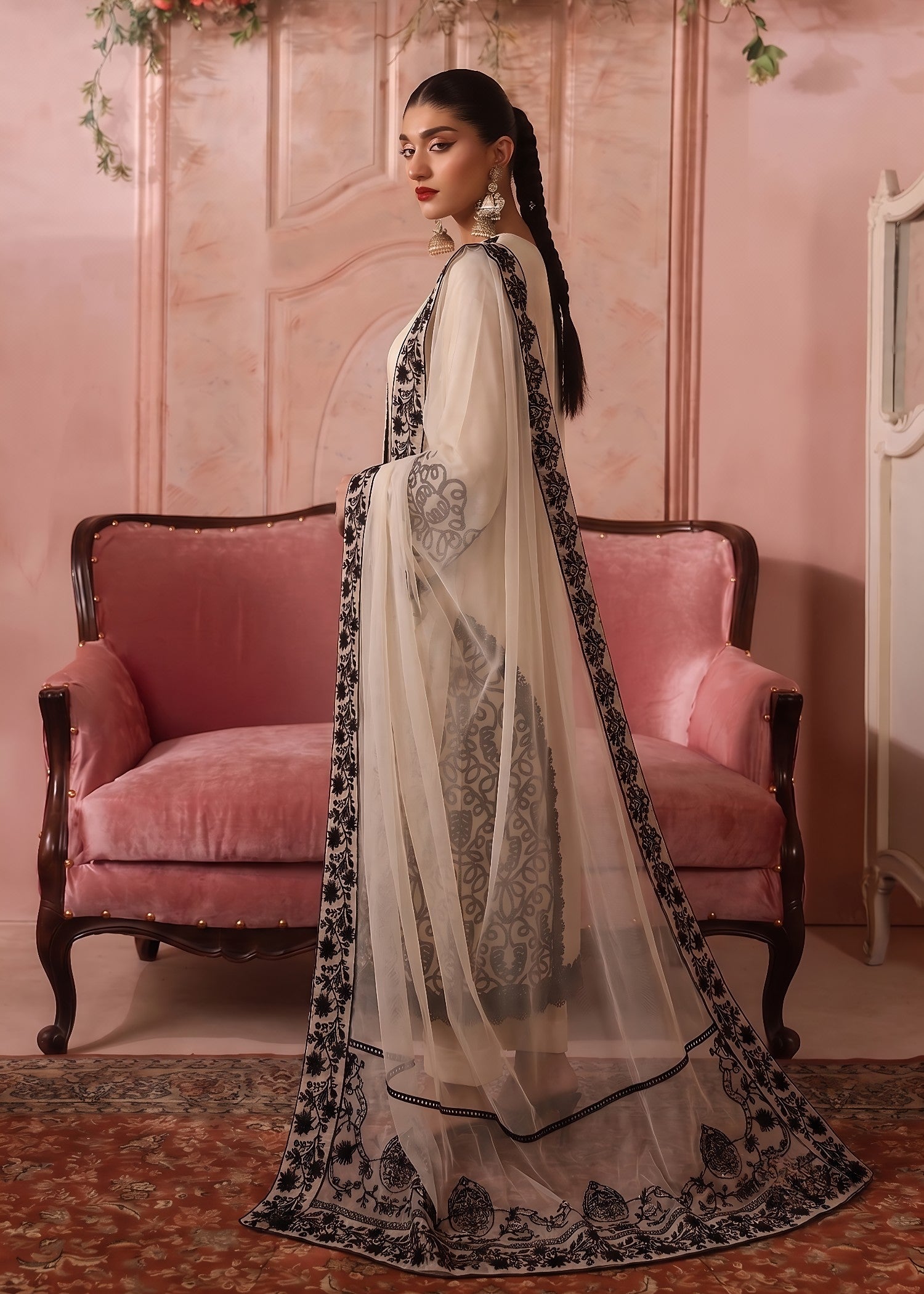 Ladies Embroidered Beige Chiffon Salwar Kameez Online in UK USA Canada