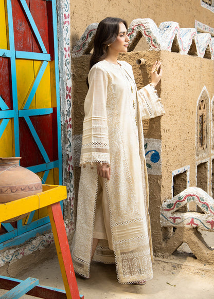 Ladies Embroidered Beige Cotton Silk Suit Online in UK USA Canada