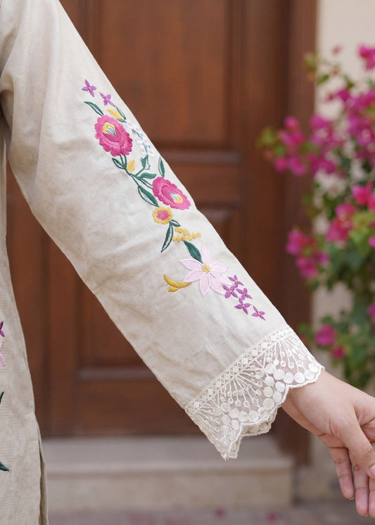 Ladies Embroidered Beige Kurta Pajama Online in UK USA Canada
