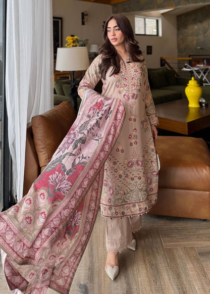 Ladies Embroidered Beige Lawn Suit Online in UK USA Canada
