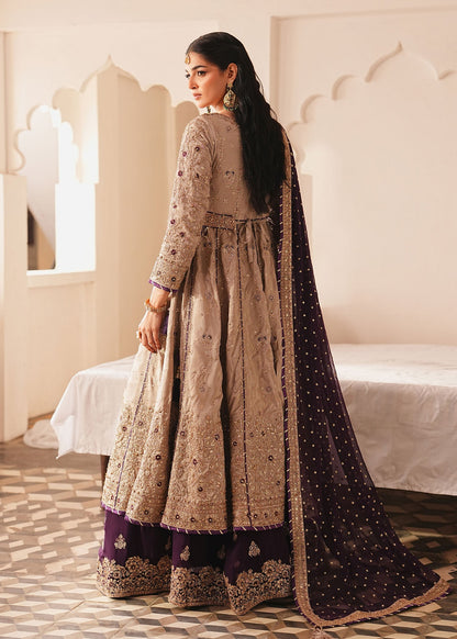 Ladies Embroidered Beige Silk Anarkali Suit Online in UK USA Canada