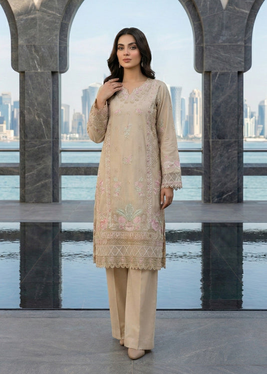 Ladies Embroidered Beige Straight Kurta Suit Online in UK USA Canada