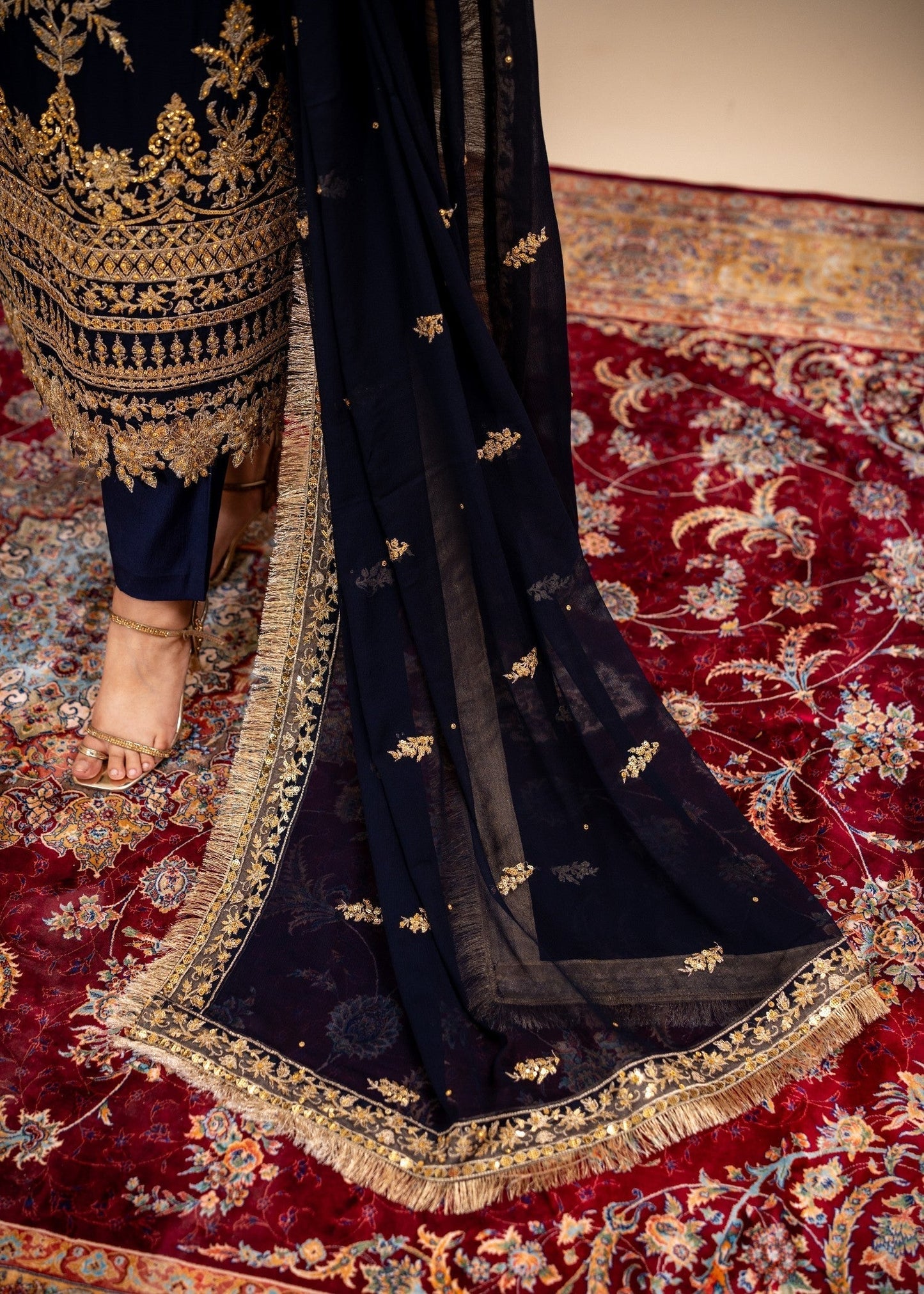Ladies Embroidered Bemberg Chiffon A-Line Kurta Set Online in UK USA Canada