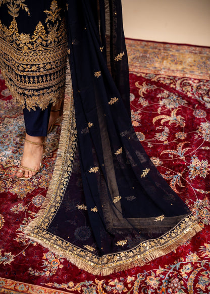 Ladies Embroidered Bemberg Chiffon A-Line Kurta Set Online in UK USA Canada