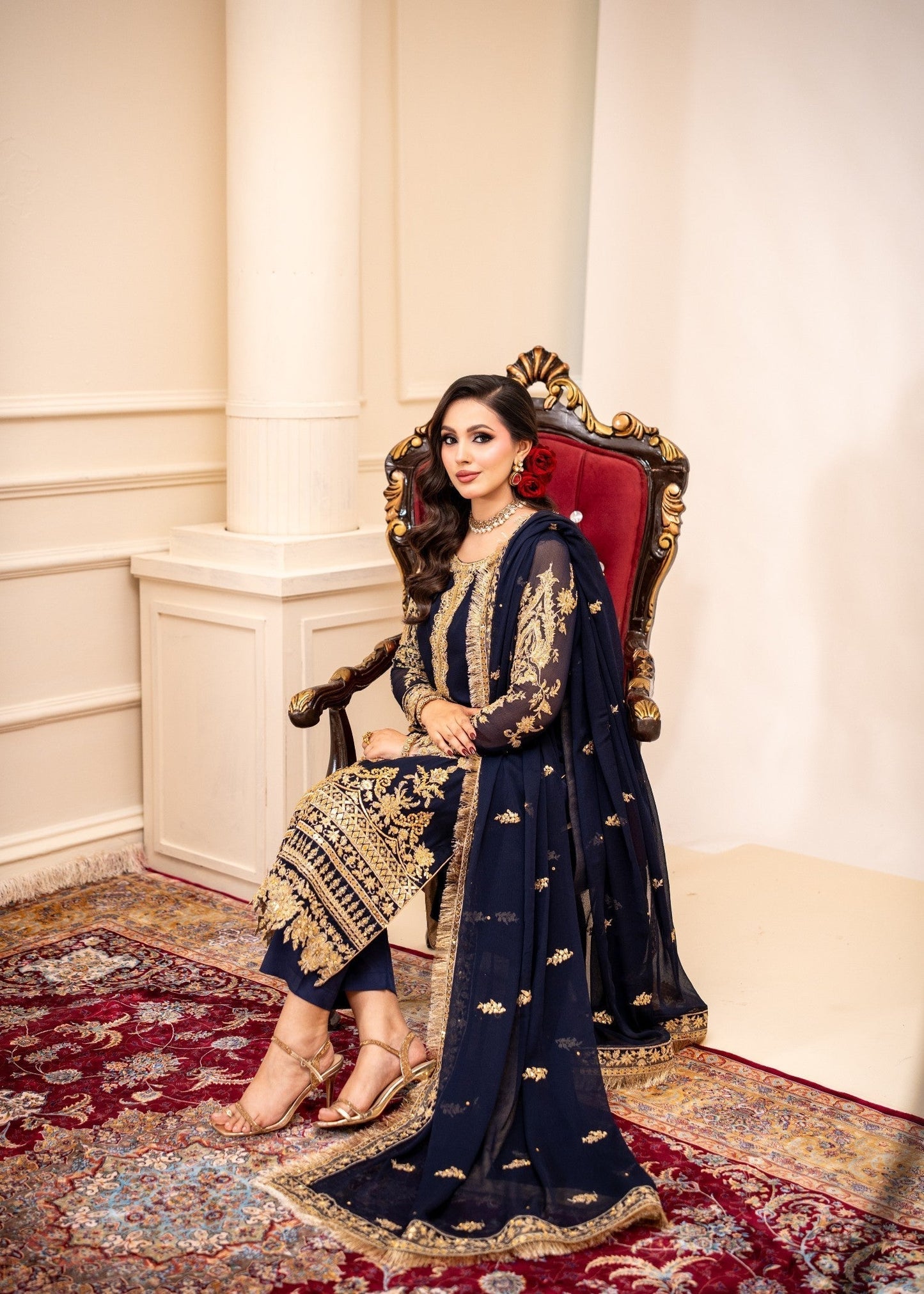 Ladies Embroidered Bemberg Chiffon Party Wear Suit Online in UK USA Canada