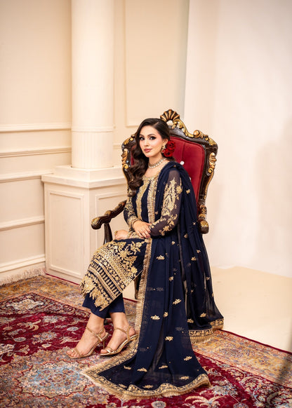 Ladies Embroidered Bemberg Chiffon Party Wear Suit Online in UK USA Canada