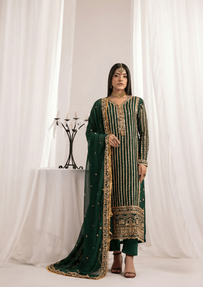 Ladies Embroidered Bemberg Crinkle Chiffon Salwar Kameez Online in UK USA Canada