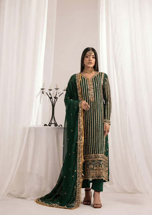 Ladies Embroidered Bemberg Crinkle Chiffon Salwar Kameez Online in UK USA Canada