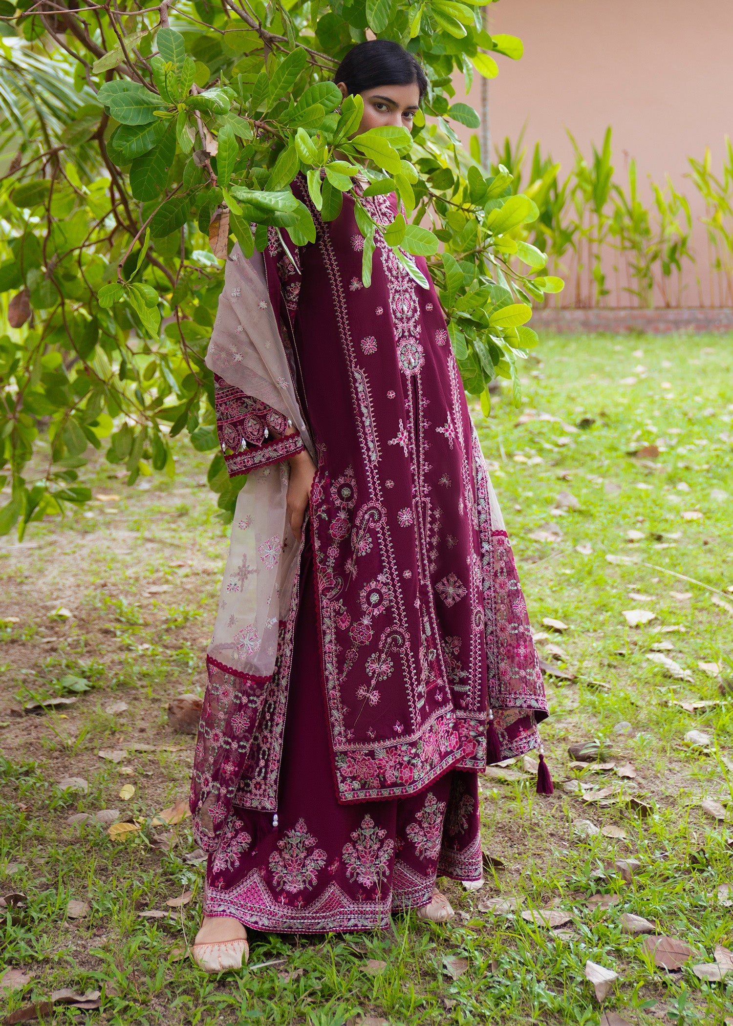 Ladies Embroidered Berry Red Shalwar Kameez Online in UK USA Canada