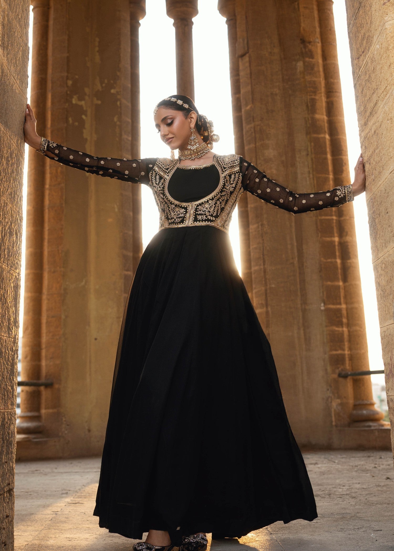 Ladies Embroidered Black Chiffon Party Wear Maxi Online in UK USA Canada