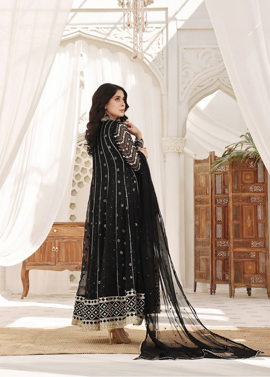 Ladies Embroidered Black Chiffon Partywear Suit Online in UK USA Canada