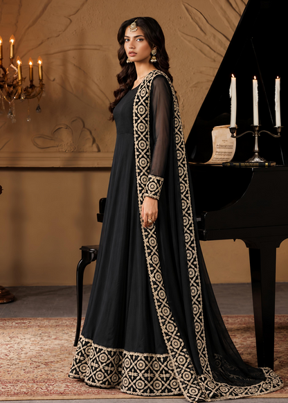 Ladies Embroidered Black Chiffon Partywear Suit Online in UK USA Canada