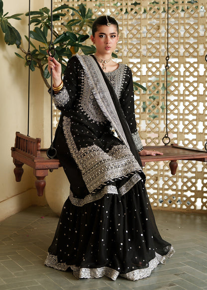 Ladies Embroidered Black Chiffon Partywear Suit Online in UK USA Canada