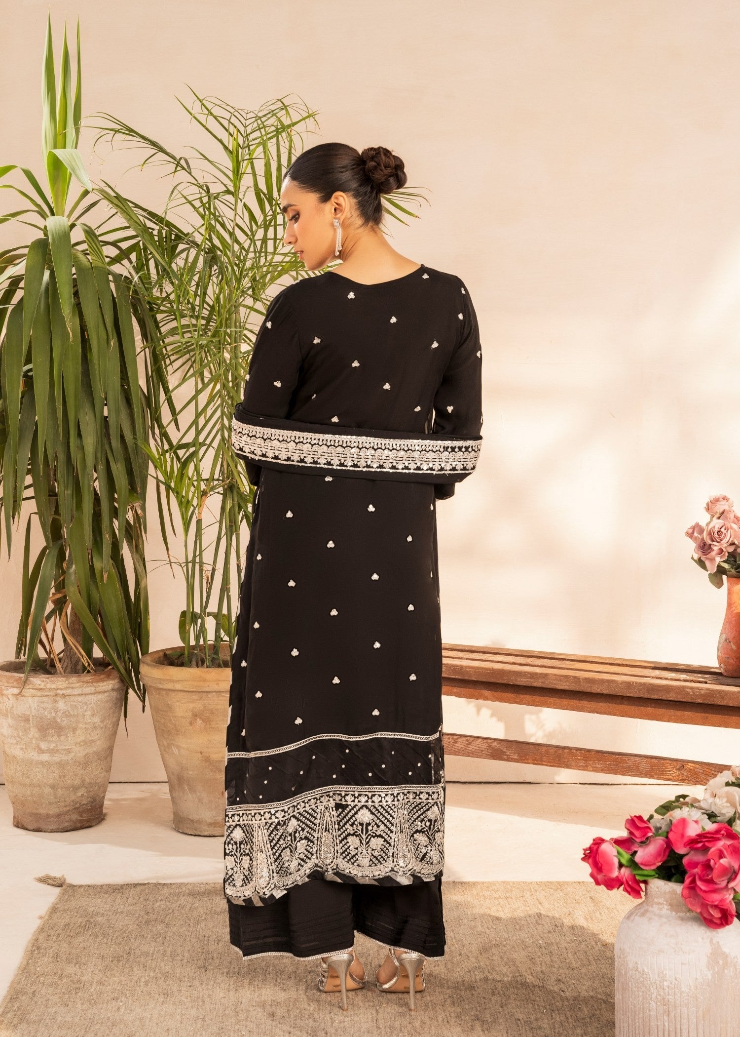 Ladies Embroidered Black Chiffon Shalwar Kameez Online in UK USA Canada