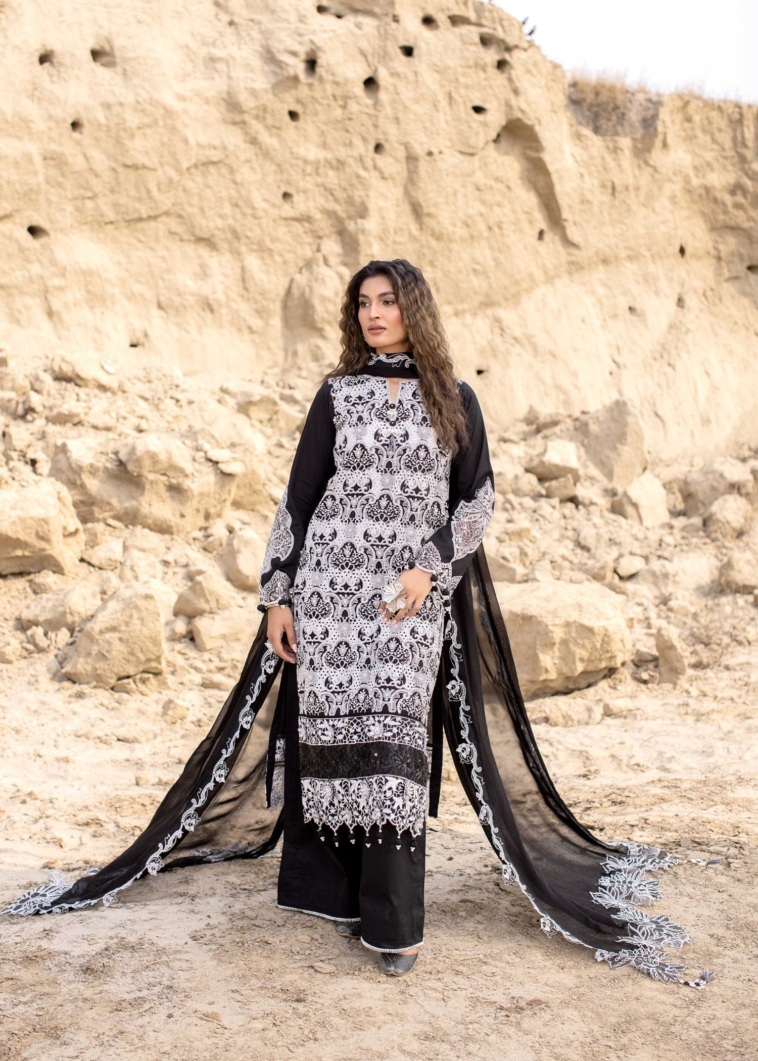 Ladies Embroidered Black Cotton Shalwar Kameez Online in UK USA Canada