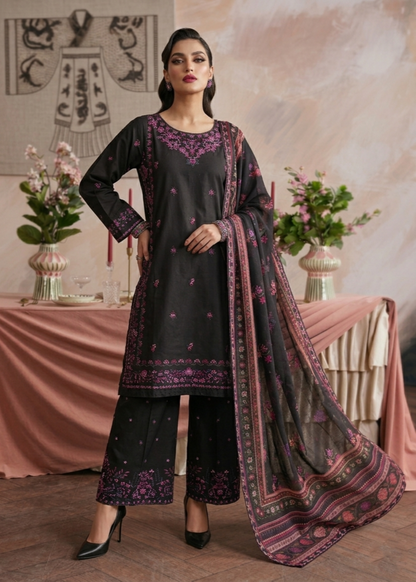 Ladies Embroidered Black Cotton Shalwar Kameez Online in UK USA Canada