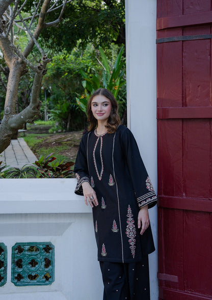 Ladies Embroidered Black Khaddar Winter Suit Online in UK USA Canada
