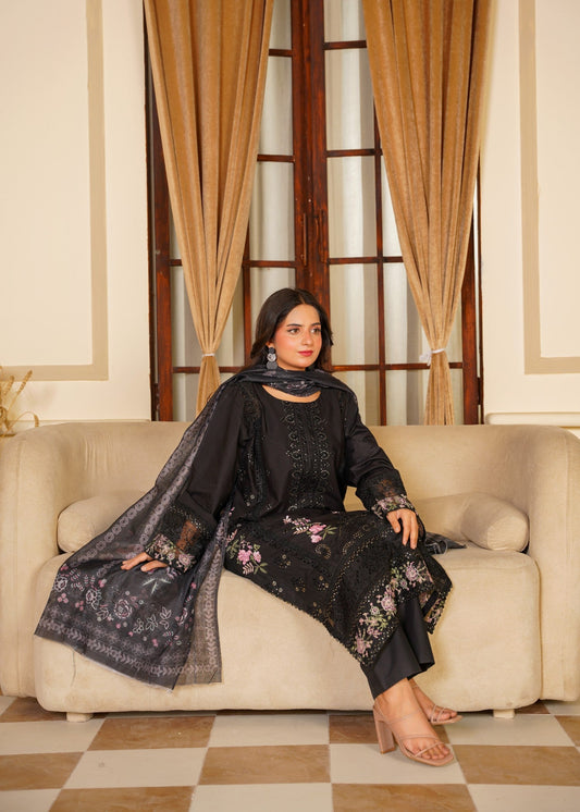 Ladies Embroidered Black Lawn Kurta Pajama Online in UK USA Canada