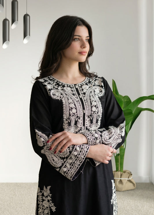 Ladies Embroidered Black Linen Shalwar Kameez Online in UK USA Canada