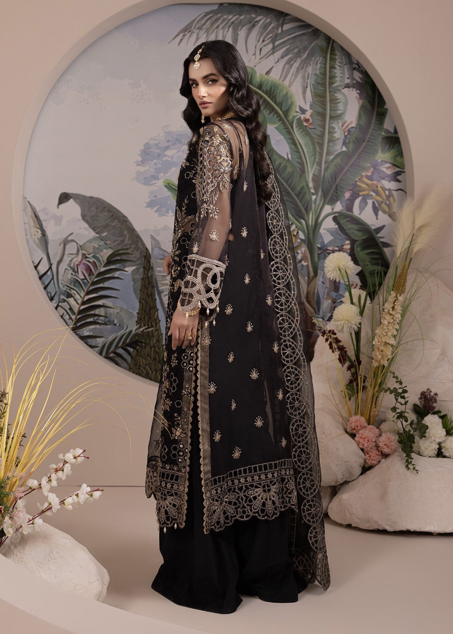 Ladies Embroidered Black Organza Shalwar Kameez Online in UK USA Canada